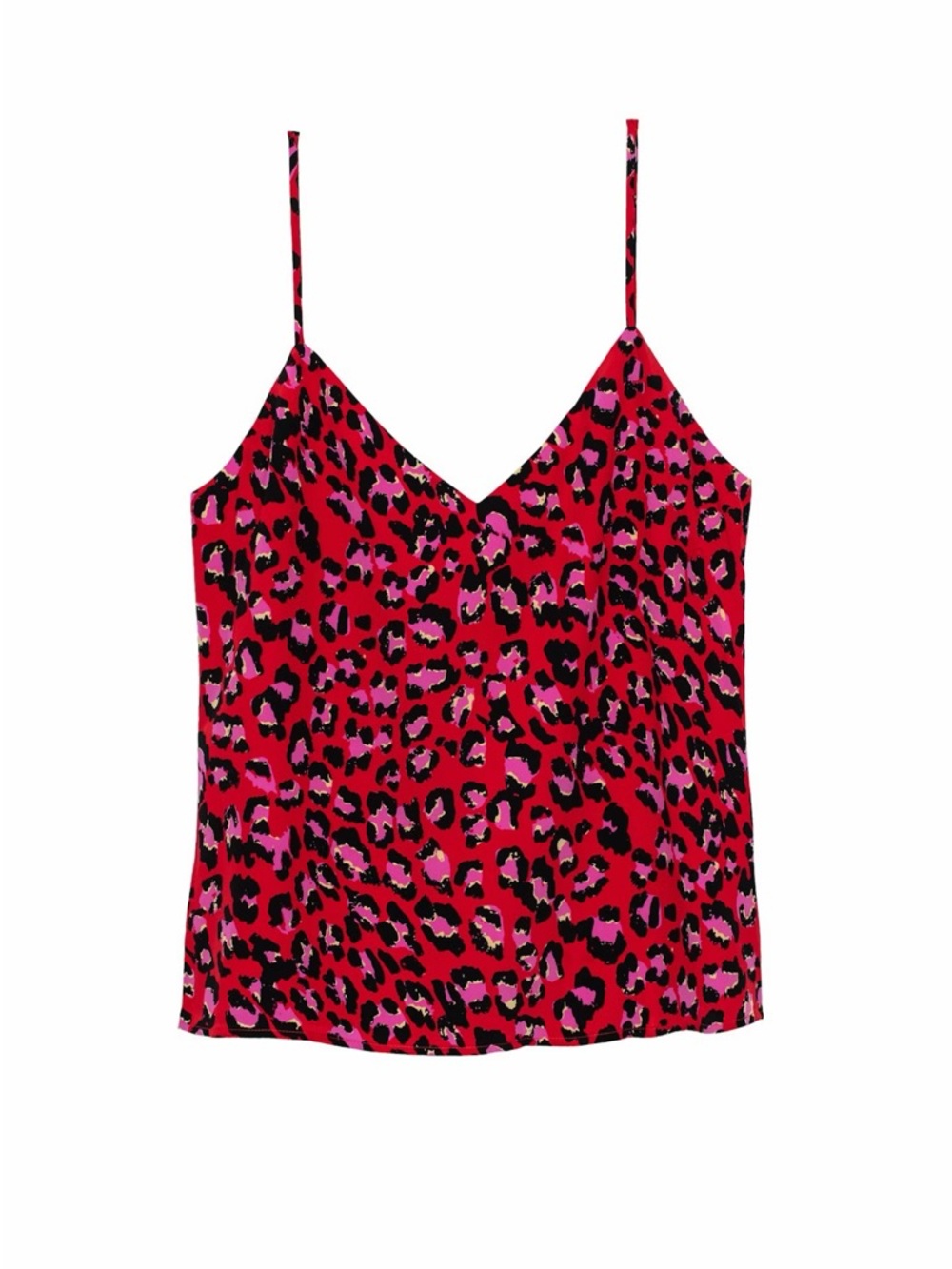 L'AGENCE Hot Pink, Red & Black Leopard Print Silk Cami
